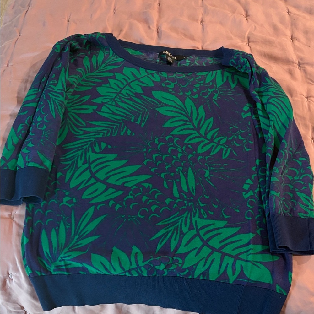 DKNY Blue and Green Patterned Top